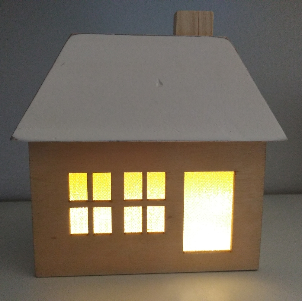 Young's Inc light up Cream & White Wood house (set of 2)